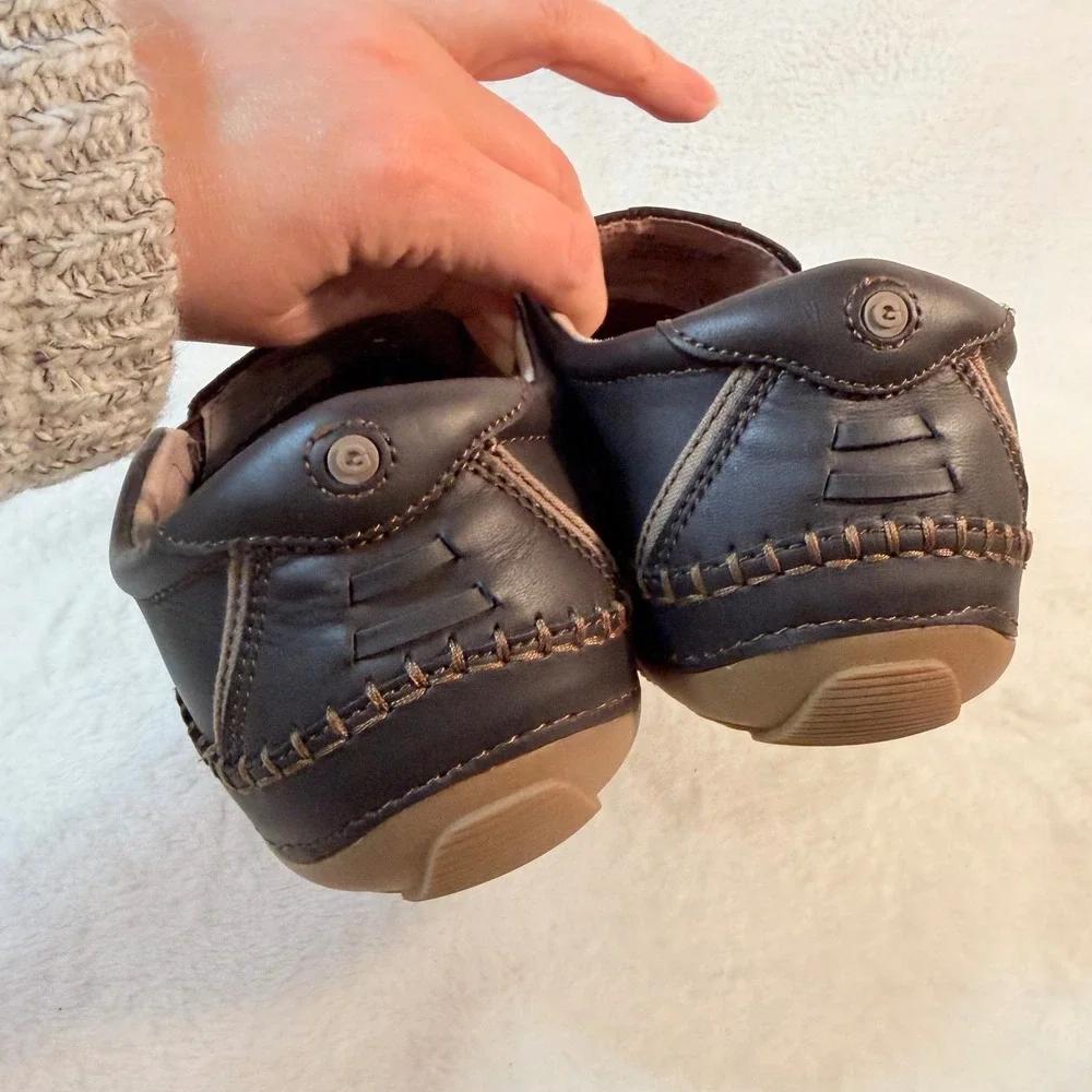 GBX‎ Mens Brown Leather Woven Slip On Loafers Memory Foam Driving Shoes Size 9